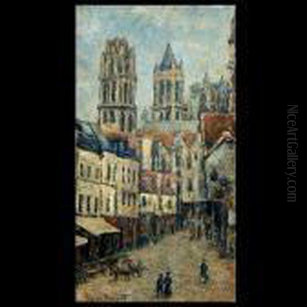 Dumont. French. Rue De 
L'epicerie- Rouen. Oil On Board. 18 X 10 1/4inches. Signed Lower Left: 
Pierre Dumont Oil Painting by Pierre Dumont