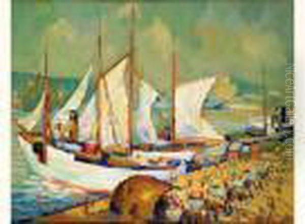 Marche Aux Poissons Sur Les Quais Du Havre Oil Painting by Pierre Dumont