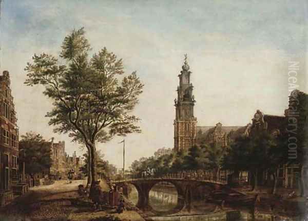 The Westerkerk, Amsterdam, seen from the Prinsengracht by the Rozengracht Oil Painting by Paulus Constantin La Fargue