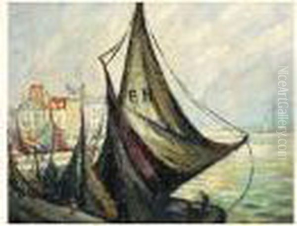 Bateaux De Peche A Quai A Honfleur Oil Painting by Pierre Dumont