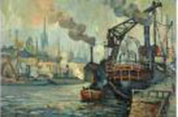 Le Port De Rouen Oil Painting by Pierre Dumont