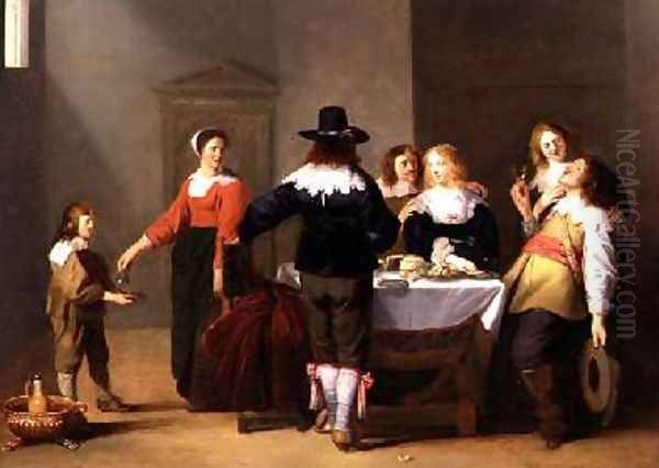 A Merry Company in an Interior Oil Painting by Christoffel Jacobsz van der Lamen