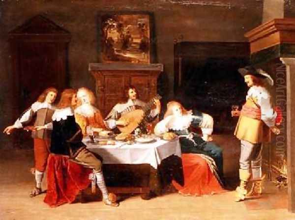 Elegant Company in an Interior Oil Painting by Christoffel Jacobsz van der Lamen