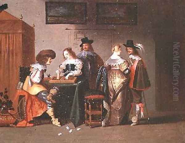 Backgammon Players Oil Painting by Christoffel Jacobsz van der Lamen