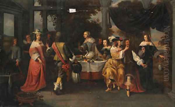 Elegant company at a table Oil Painting by Christoffel Jacobsz van der Lamen