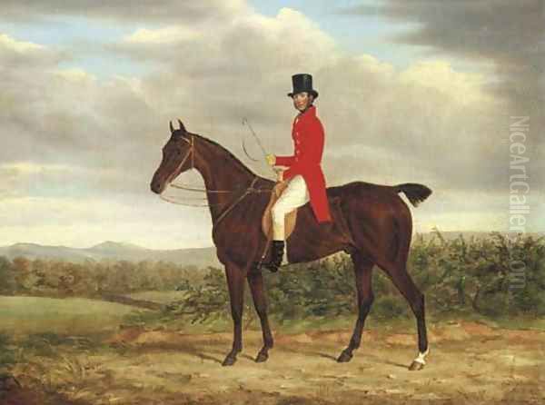 A Gentleman on his Bay Hunter in a landscape Oil Painting by James Loder