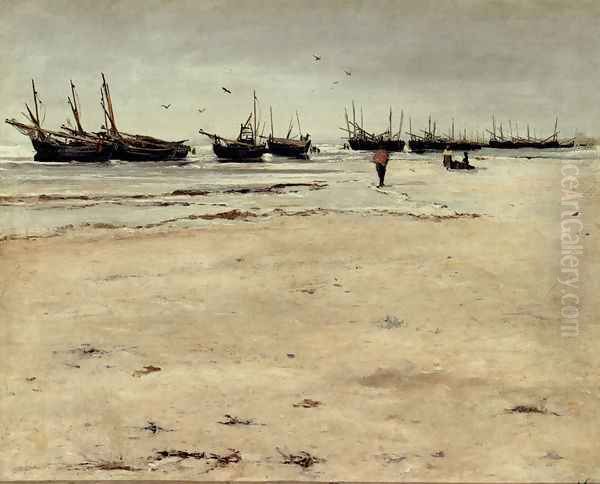 Plage De Berck A Maree Basse Oil Painting by Ludovic Lepic