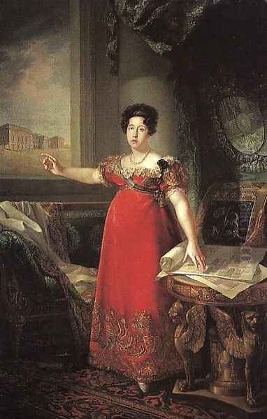 Isabella of Braganza, Second Wife of Ferdinand VII 1829 Oil Painting by Bernardo Lopez