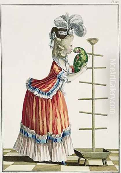 Elegant Woman in a Caraco a la Polonaise and a hat a la Devonshire Oil Painting by Pierre Thomas Le Clerc