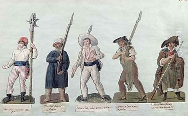 A Sans Culotte with his Pike a Carter a Market Porter a Cobbler and a Carpenter Oil Painting by Brothers Lesueur