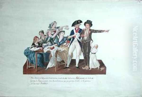 Citizens contributing their assignats to equip a young man for war Oil Painting by Brothers Lesueur