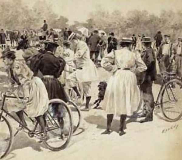 On the Bicycles (Tout le monde à Bicyclette) Oil Painting by Edward Loevy