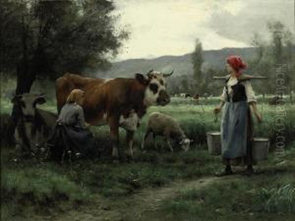 Milking Time Oil Painting by Julien Dupre