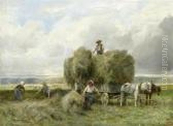 Hay Making Oil Painting by Julien Dupre