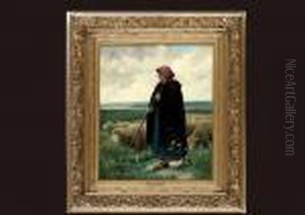 Shepherdess And Her Flock Oil Painting by Julien Dupre