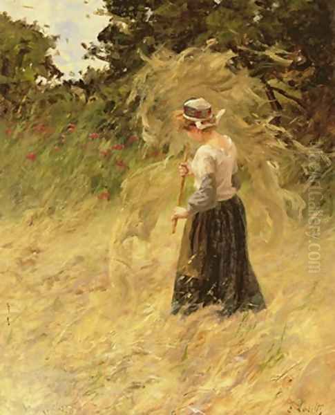 A Girl Harvesting Hay Oil Painting by Eugene Leon Labitte