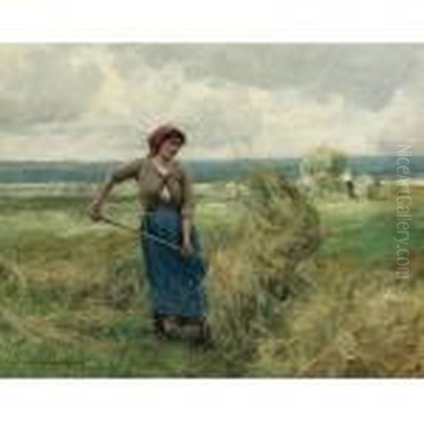 Woman Raking Hay Oil Painting by Julien Dupre