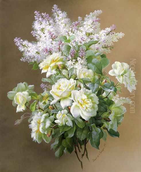 Still Life: Lilacs and Roses Oil Painting by Raoul Maucherat de Lonpre