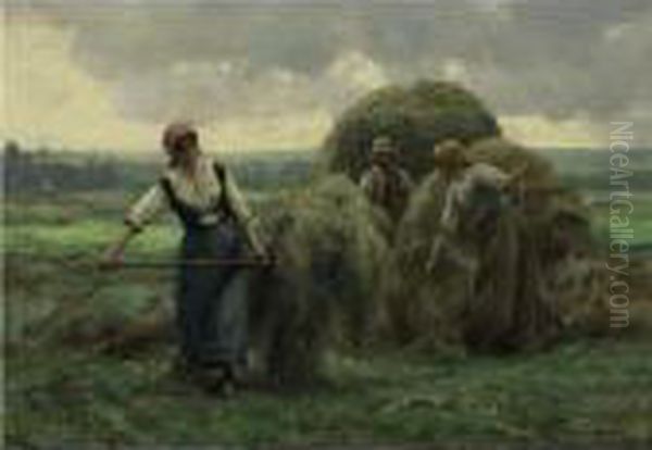 Peasants Stacking Hay Oil Painting by Julien Dupre