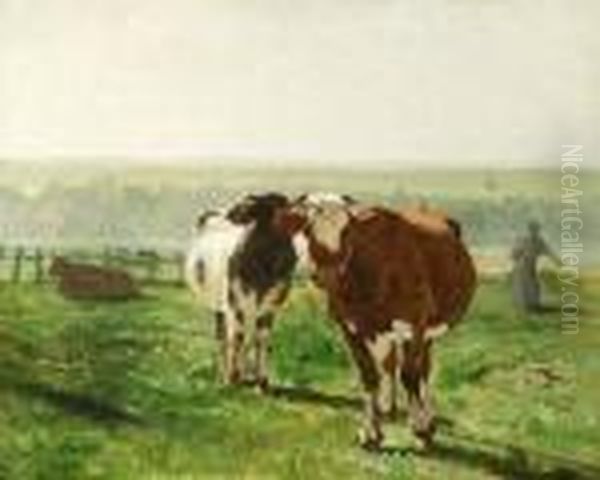 Dupre . Cows In Pasture Oil Painting by Julien Dupre