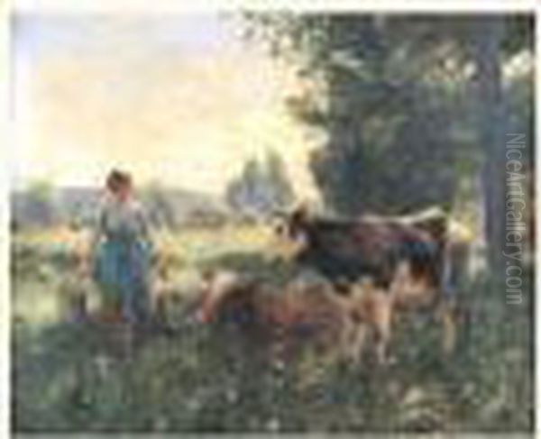 Fermiere Et Ses Vaches Oil Painting by Julien Dupre