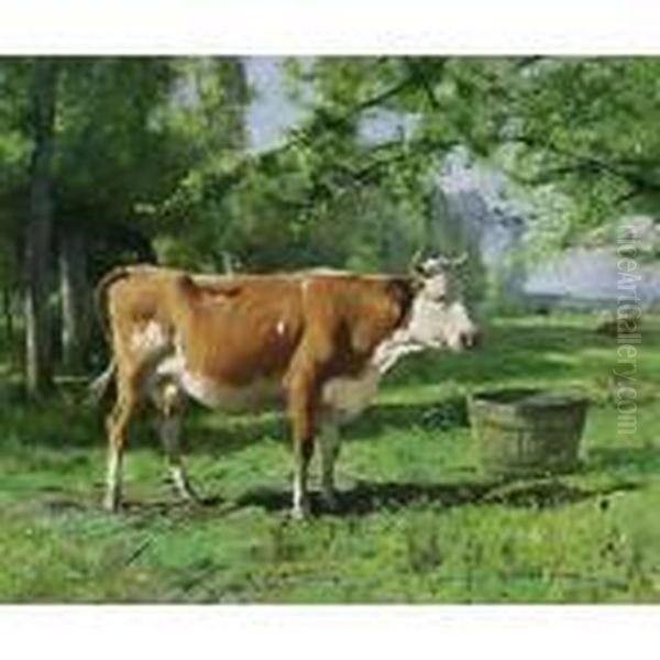 A Cow In A Landscape Oil Painting by Julien Dupre