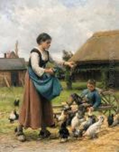 In The Farmyard Oil Painting by Julien Dupre