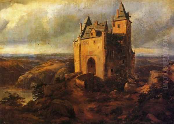 Castle in a Landscape Oil Painting by Karl Friedrich Lessing