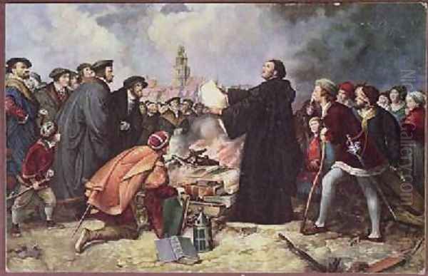 Martin Luther 1483-1546 Burning the Papal Bull Oil Painting by Karl Friedrich Lessing