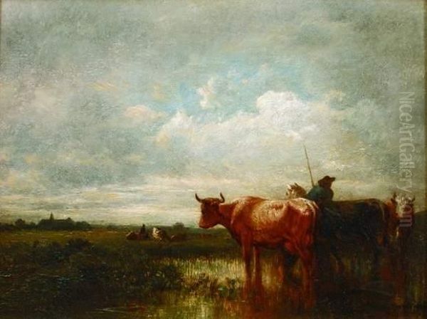 Troupeau Pres De L'etang Oil Painting by Leon Victor Dupre