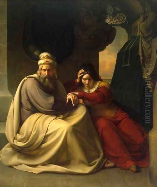 Royal Couple Mourning for their Dead Daughter Oil Painting by Karl Friedrich Lessing