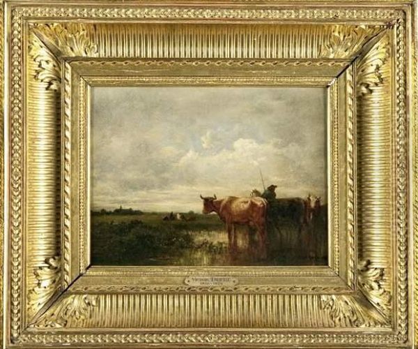 Vaches Pres D'un Cours D'eau Oil Painting by Leon Victor Dupre