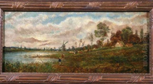 Paysage Au Moulin Oil Painting by Leon Victor Dupre