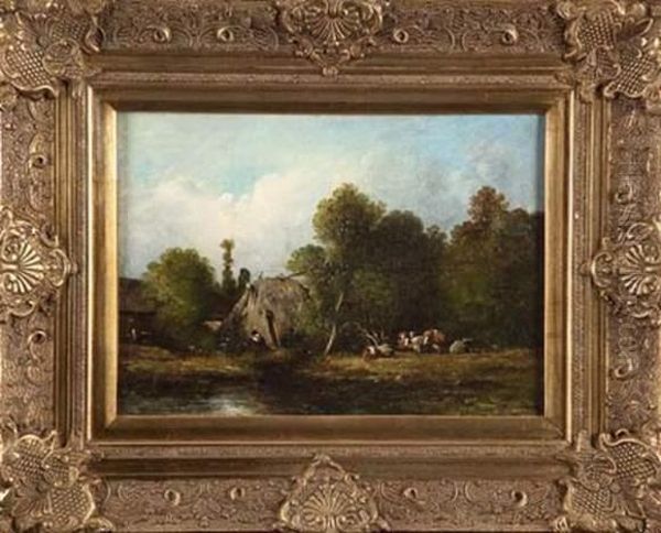 Ferme Au Bord D'un Etang Oil Painting by Leon Victor Dupre