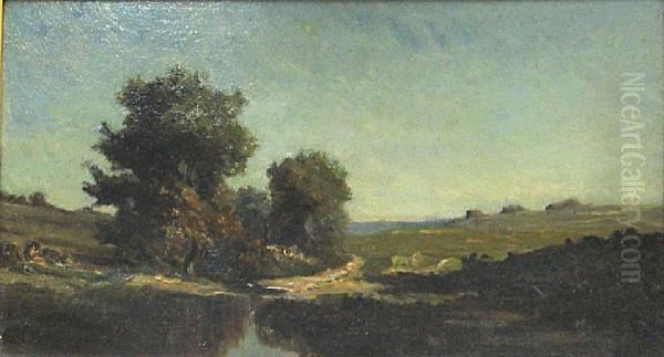 Trees Near A Riverbank Oil Painting by Leon Victor Dupre