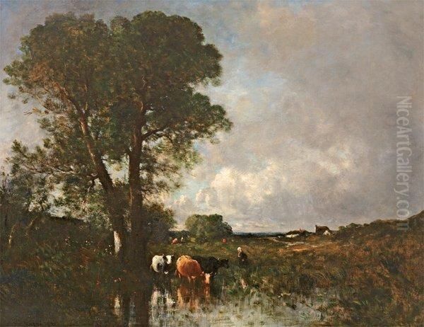 Paturage Sous Les Grands Arbres Oil Painting by Leon Victor Dupre