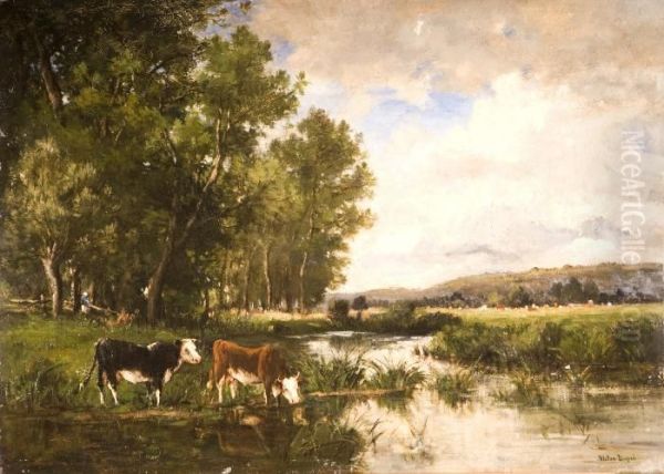 Paesaggio Boscoso Con Armenti Oil Painting by Leon Victor Dupre