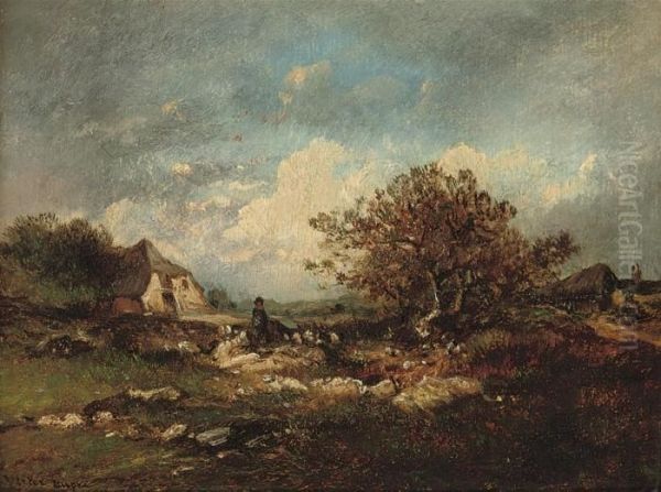 A Shepherd Grazing His Flock Oil Painting by Leon Victor Dupre