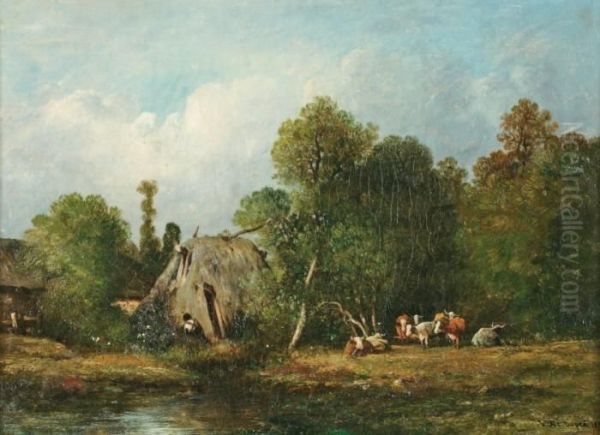 Halte Du Troupeau Au Bord Du Ruisseau Oil Painting by Leon Victor Dupre