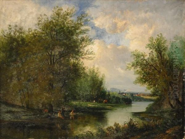 Landskap Med Fiskare Vid Sjo Oil Painting by Leon Victor Dupre