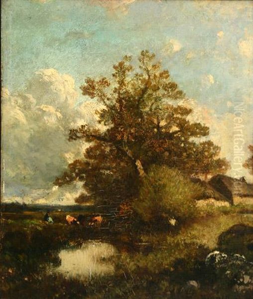 Barbizon Landscape Oil Painting by Leon Victor Dupre