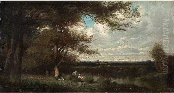 Pecheurs Au Bord De La Riviere Oil Painting by Leon Victor Dupre