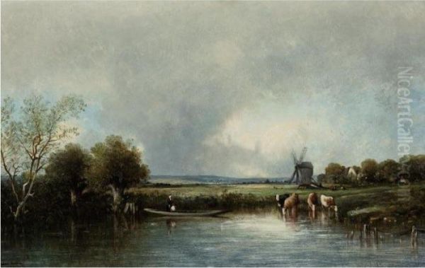 Cows By The Pond Oil Painting by Leon Victor Dupre