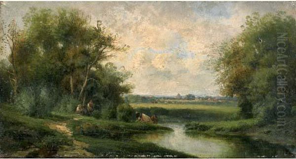 Paysage En Bord De Riviere Oil Painting by Leon Victor Dupre