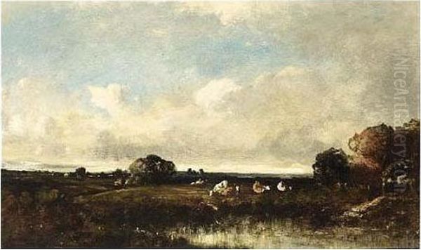 Cows In An Extensive Landscape Oil Painting by Leon Victor Dupre