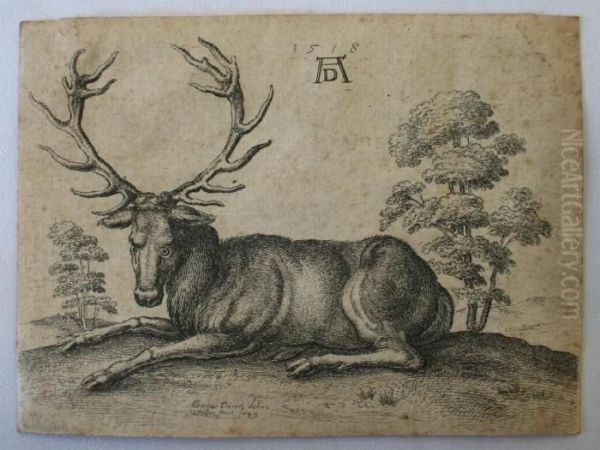 A Stag Lying Oil Painting by Albrecht Durer