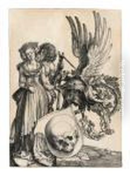 Coat Of Arms With A Skull Oil Painting by Albrecht Durer