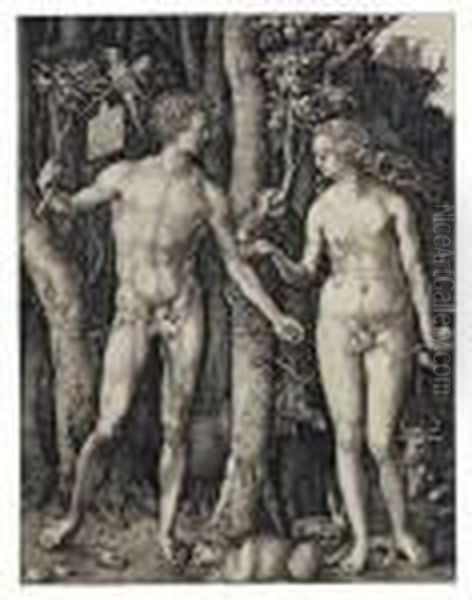 Adam And Eve Oil Painting by Albrecht Durer