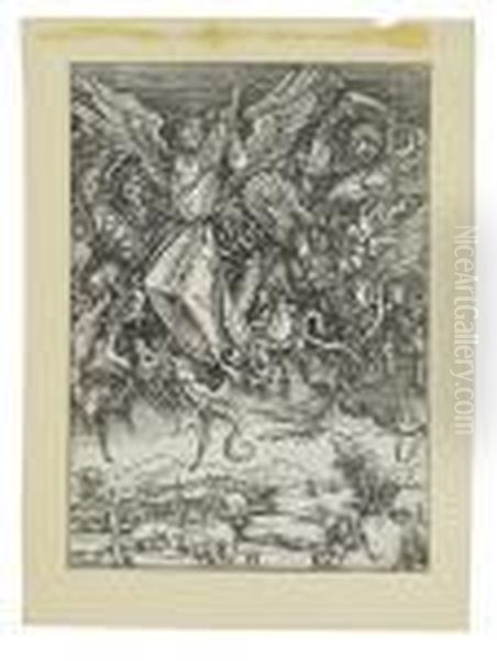 The Apocalypse - St Michael Fighting The Dragon Oil Painting by Albrecht Durer