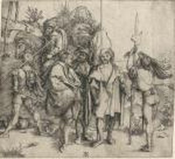 Five Soldiers And A Turk On Horseback Oil Painting by Albrecht Durer